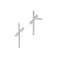 14KW 5Dia .026Ct 13x5mm Diamond Criss Cross Double Bar Stud Earring (Left Side)