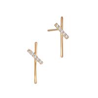 14KR 5Dia .026Ct 13x5mm Diamond Criss Cross Double Bar Stud Earring (Right Side)
