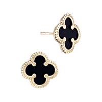 14KY 11.7mm Black Spinel Clover Stud Earring