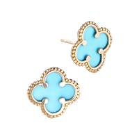14KY 11.7mm Turquoise Clover Stud Earring