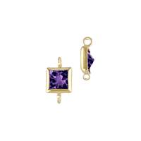 GF 3mm Amethyst Cubic Zirconia Square Bezel Set Connector With Perpendicular Ring