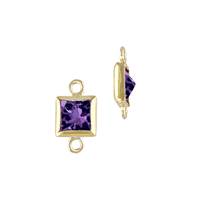 GF 4mm Amethyst Cubic Zirconia Square Bezel Set Connector With Flat Ring