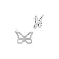 SS 8.1X6.3MM Butterfly Outline Charm With Offset Ring