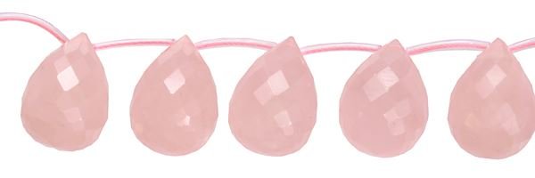 6X9MM DROP FACETED TOP DRILL ROSE QUARTZ BEAD