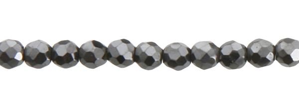 4MM ROUND FACETED HEMATINE BEAD
