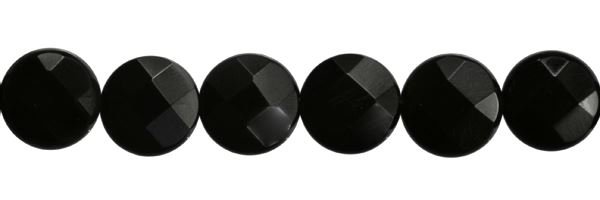 12MM COIN FACETED BLACK AGATE BEAD