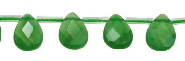 6X9MM PEAR FACETED TOP DRILL GREEN AGATE BEAD