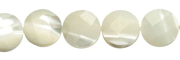 10MM COIN FACETED WHITE MOTHER OF PEARL BEAD