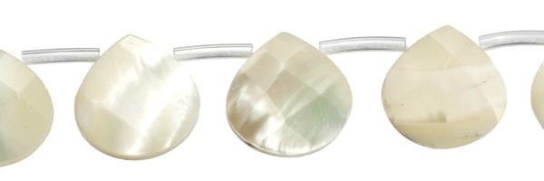 13X13MM PEAR FACETED TOP DRILL WHITE MOTHER OF PEARL BEAD