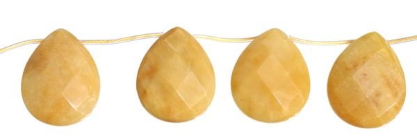 30X40MM PEAR FACETED TOP DRILL YELLOW JADE BEAD