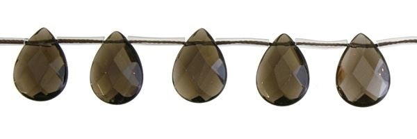 10X10MM PEAR FACETED TOP DRILL SMOKY QUARTZ