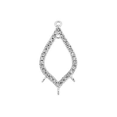 Rhodium Sterling Silver 25X13mm Rhodium Plated Cubic Zirconia Pear Centerpiece