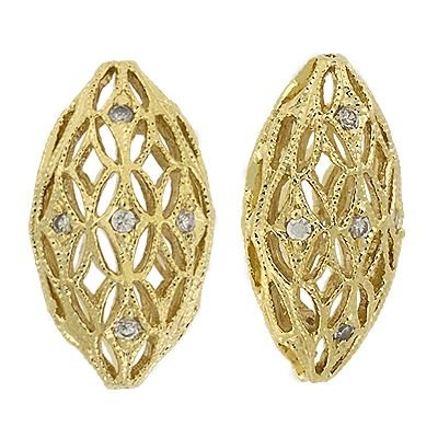 Vermeil 18X10mm Cubic Zirconia Filigree Oval Bead