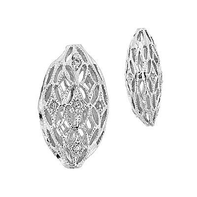 18X10mm Rhodium Plated Cubic Zirconia Filigree Oval Bead