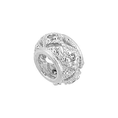 10.5mm Rhodium Plated Cubic Zirconia Filigree Roundel Bead