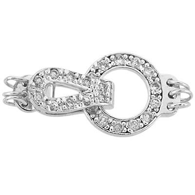 Rhodium Sterling Silver 17X11mm Rhodium Plated Cubic Zirconia Circle Fold Over Clasp