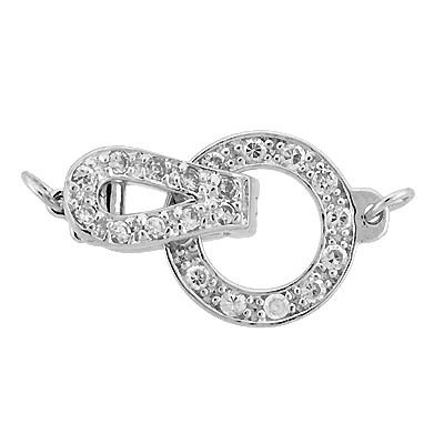 Rhodium Sterling Silver 17X11mm Rhodium Plated Cubic Zirconia Circle Fold Over Clasp