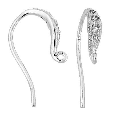 Rhodium Sterling Silver Rhodium Plated 4 Cubic Zirconia Earwire Earring