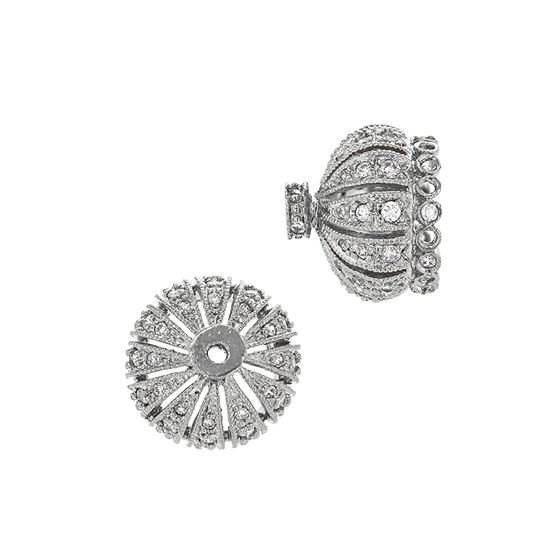 9.5mm Rhodium Plated Cubic Zirconia Filigree Bead Cap