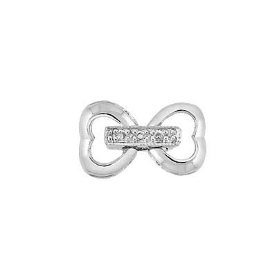 Rhodium Sterling Silver 12X7mm Rhodium Plated Cubic Zirconia Heart Fold Over Clasp