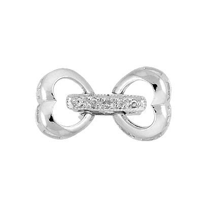 Rhodium Sterling Silver 16X9mm Rhodium Plated Cubic Zirconia Heart Fold Over Clasp