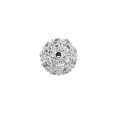 Rhodium Sterling Silver 7mm Rhodium Plated Cubic Zirconia Round Bead