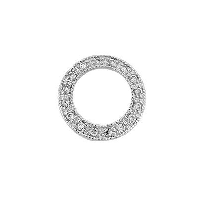 Rhodium Sterling Silver 11mm Rhodium Plated Cubic Zirconia Circle Connector