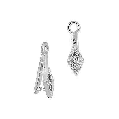 Rhodium Sterling Silver 8X3mm 2 Cubic Zirconia Marquise Pinch Bail