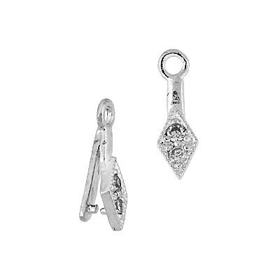 Rhodium Sterling Silver 8X3mm Rhodium Plated 2 Cubic Zirconia Marquise Pinch Bail