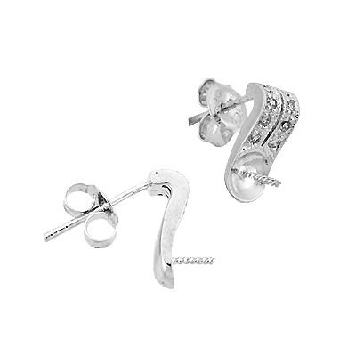Rhodium Sterling Silver 5mmcup Rhodium Plated Cubic Zirconia Pearl Earring