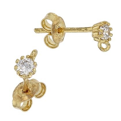 Vermeil 3mm With Ring Cubic Zirconia Stud Earring With Ring