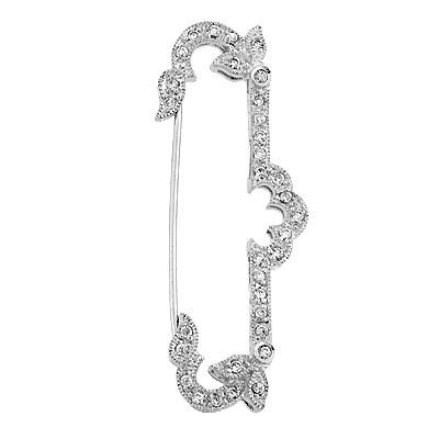 Rhodium Sterling Silver 42mm Rhodium Plated Cubic Zirconia Fancy Brooch