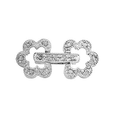 Rhodium Sterling Silver 18X8mm Rhodium Plated Cubic Zirconia Daisy Fold Over Clasp