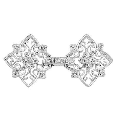 Rhodium Sterling Silver 35X17mm Rhodium Plated Cubic Zirconia Filigree Fold Over Clasp