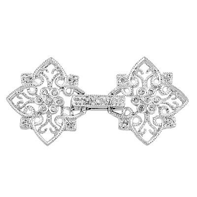 35X17mm Rhodium Plated Cubic Zirconia Filigree Fold Over Clasp
