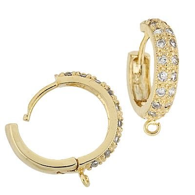 Vermeil 14mm With Ring Cubic Zirconia Pave Hoop Earring With Ring