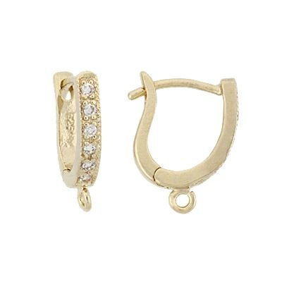 9mm With Ring Cubic Zirconia Pave U-Leverback Earring With Ring