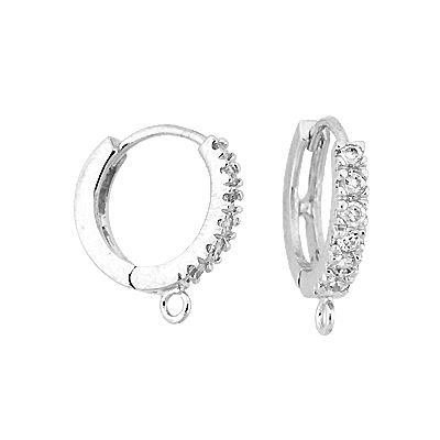 Rhodium Sterling Silver 12mm With Ring Rhodium Plated Cubic Zirconia Hoop Earring With Ring