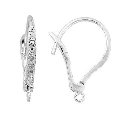 Rhodium Sterling Silver 14X12mm With Ring Rhodium Plated Cubic Ziirconia Fancy Leverback Earring With Ring