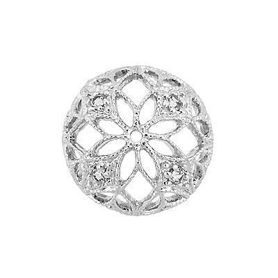 Rhodium Sterling Silver 12mm Rhodium Plated Cubic Zirconia Filigree Bead Cap