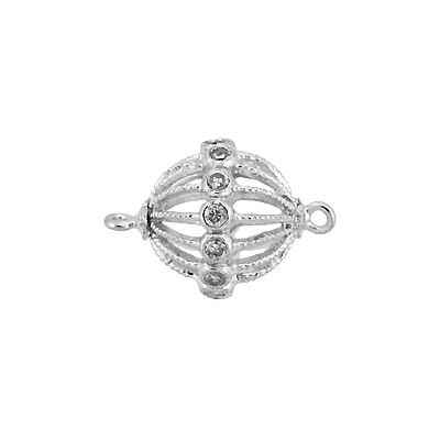 9mm Rhodium Plated Cubic Zirconia Filigree Round Bead Connector