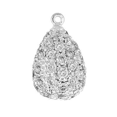 Rhodium Sterling Silver 14X9mm Rhodium Plated Cubic Zirconia Pave Pear Pendant
