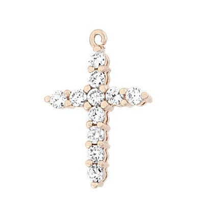 Rose Gold Vermeil 19X14mm Cubic Zirconia Cross Charm