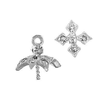 8mm Rhodium Plated Cubic Zirconia Leaf Pearl Pendant
