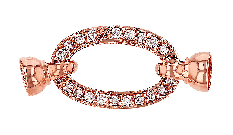 Rose Gold Vermeil 25X16mm Cubic Zirconia Oval Springring Clasp