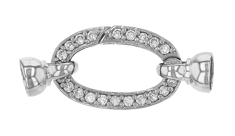 Rhodium Sterling Silver 25X16mm Cubic Zirconia Oval Springring Clasp
