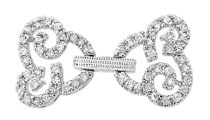 27X14mm Rhodium Plated Cubic Zirconia Multi-Strand Fold Over Clasp