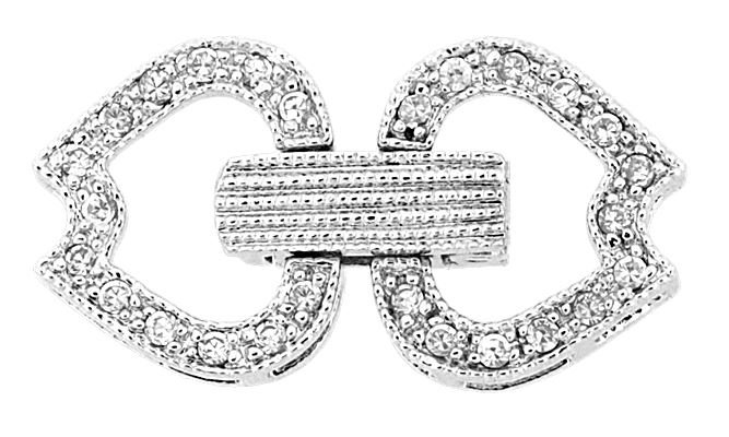 20X10mm Rhodium Plated Cubic Zirconia Multi-Strand Fold Over Clasp