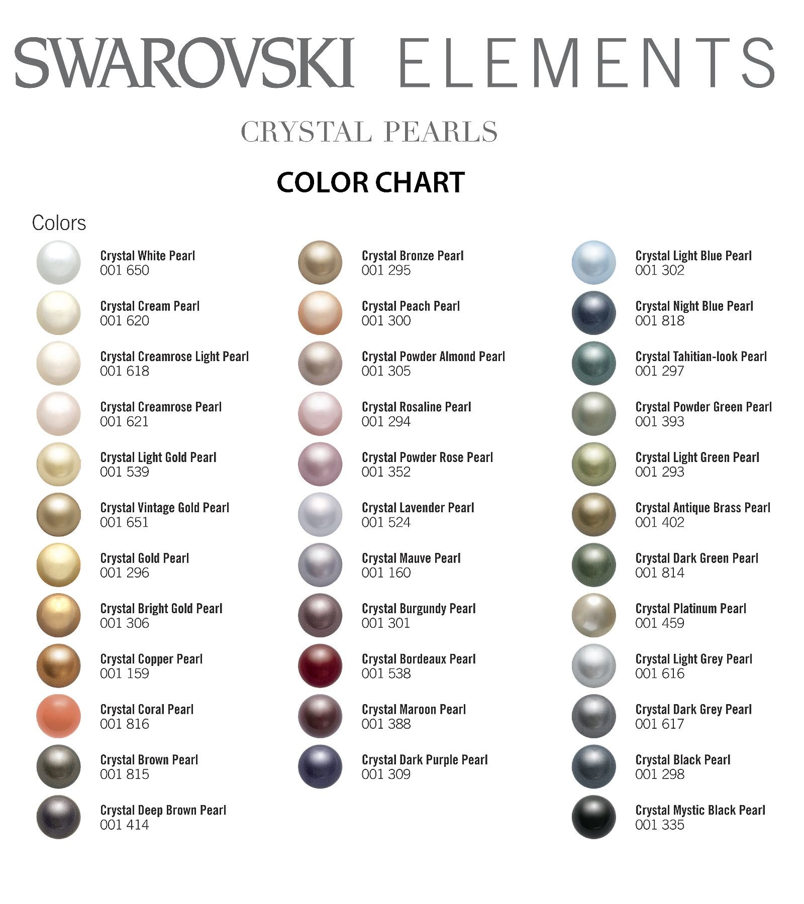 CRYSTAL PEARL COLOR CHART