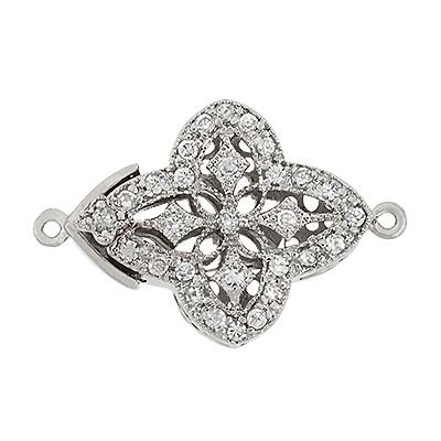 Rhodium Sterling Silver 20X15mm Rhodium Plated Cubic Zirconia Filigree Clasp